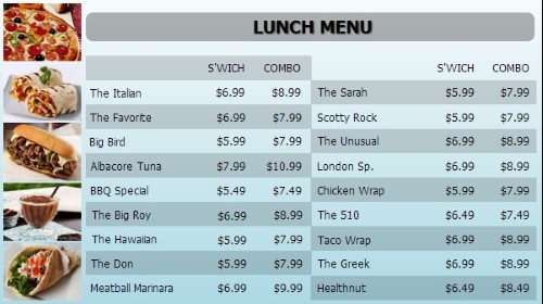 Digital Menu Board - 20 Items with 2 Price Levels in Blue color