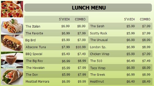 Digital Menu Board - 20 Items with 2 Price Levels in Green color