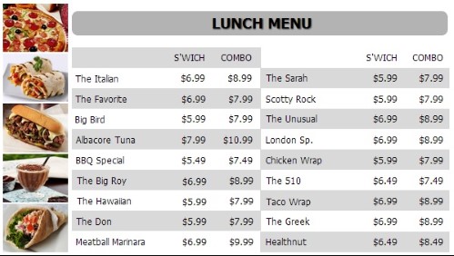 Digital Menu Board - 20 Items with 2 Price Levels in White color