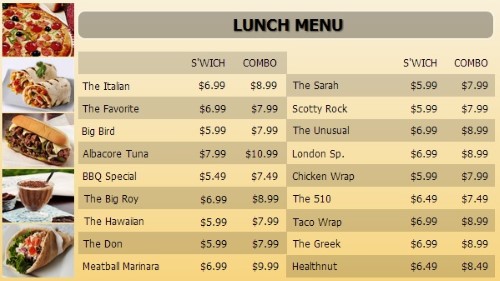 Digital Menu Board - 20 Items with 2 Price Levels in Yellow color