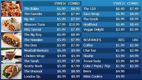 Digital Menu Board - 30 Items with 2 Price Levels in Blue color