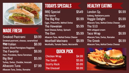 Digital Menu Board - Banner Style - 19 Items in Red color