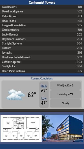 Vertical Lobby Directory with Current Weather - 15 Items in Blue color