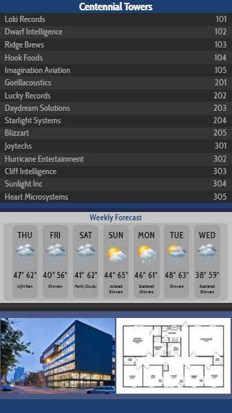 Vertical Lobby Directory with Weekly Weather - 15 Items in Blue color