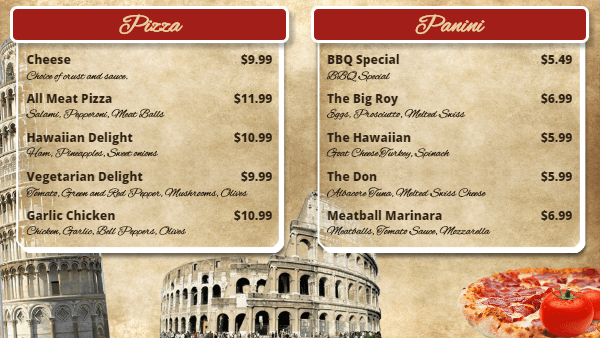 Italian Pizza Digital Menu Board Template