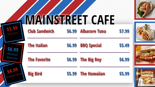 Cafe Digital Menu Board Template in White color