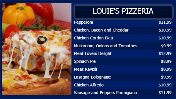 Pizza Digital Menu Board Template in Blue color