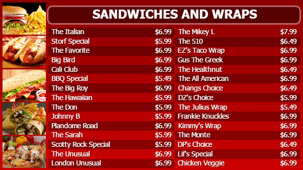 Sandwich Digital Menu Board Template in Red color